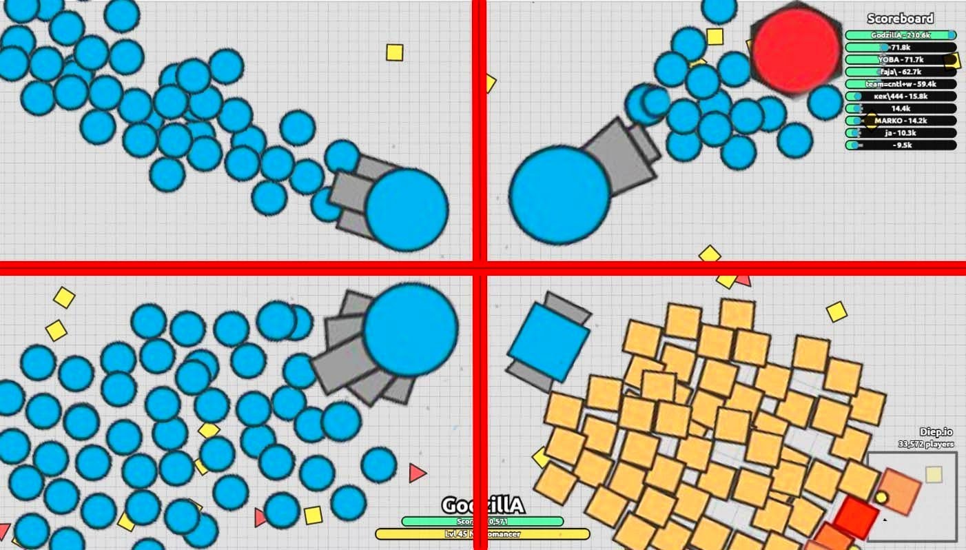 Diep.io – Multiboxing 6 Tanks – Triplet / Necromamcer (pretty Cool Idea)